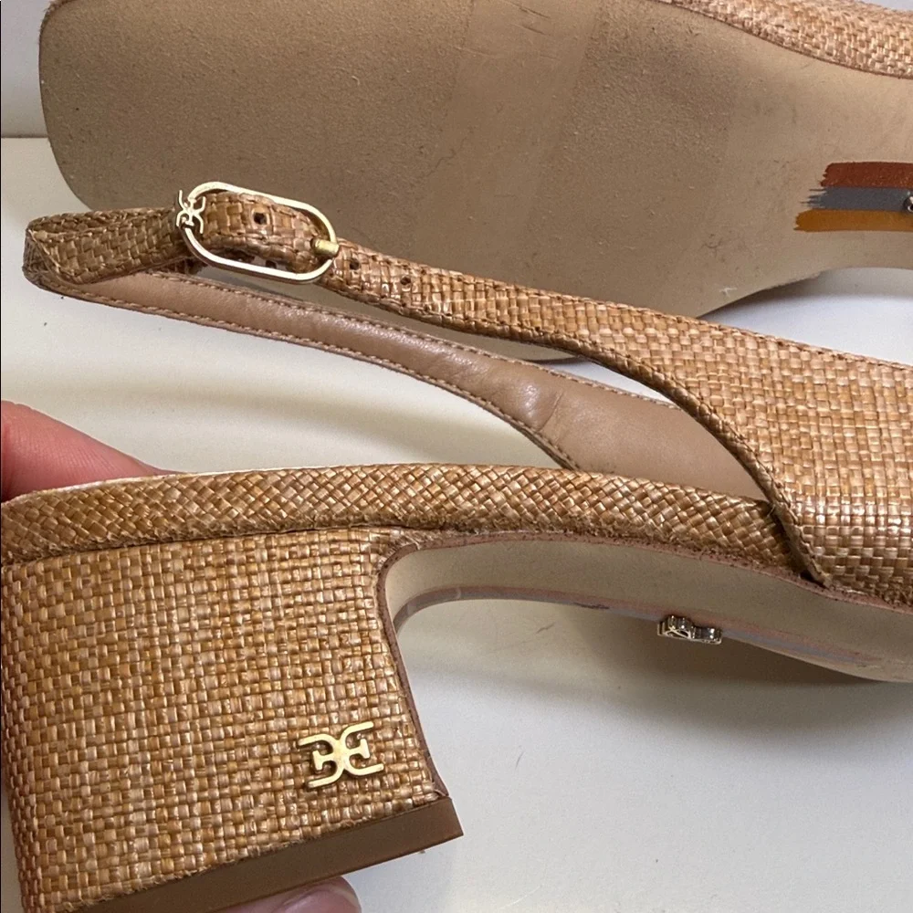 Sam Edelman Terra Tan Woven Slingback Block Heels - Picture 6 of 9